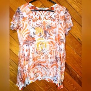 Roz & Ali short flutter sleeved multicolored floral lace blouse size small